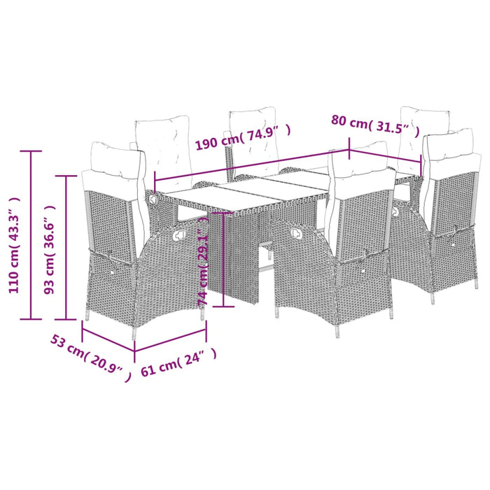Set mobilier de grădină cu perne, 7 piese, maro, poliratan WALTI