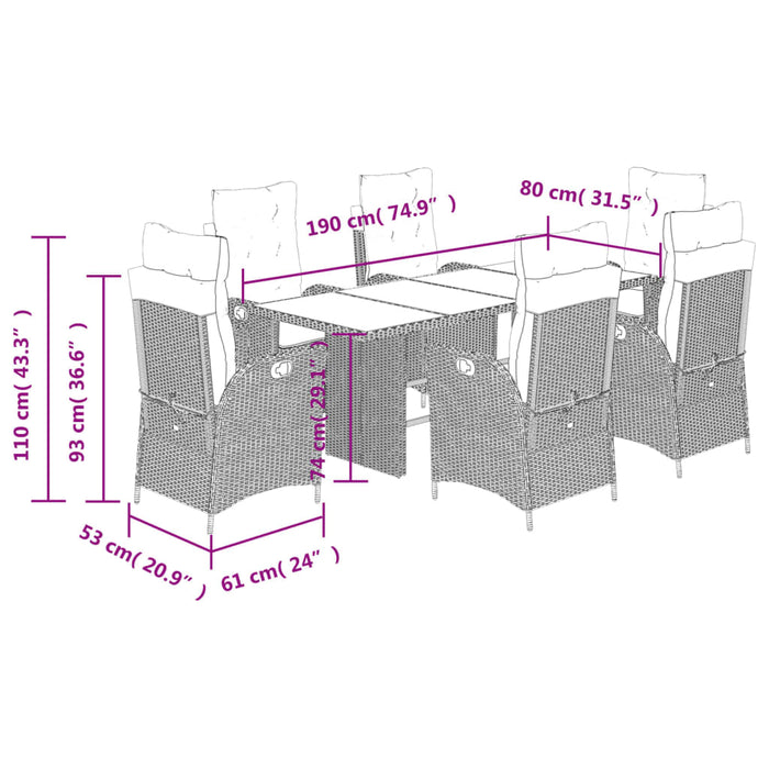 Set mobilier de grădină cu perne, 7 piese, gri, poliratan WALTI