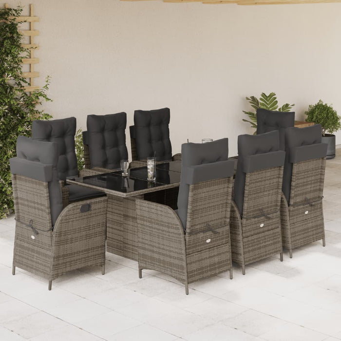 Set mobilier grădină cu perne, 9 piese, gri, poliratan WALTI