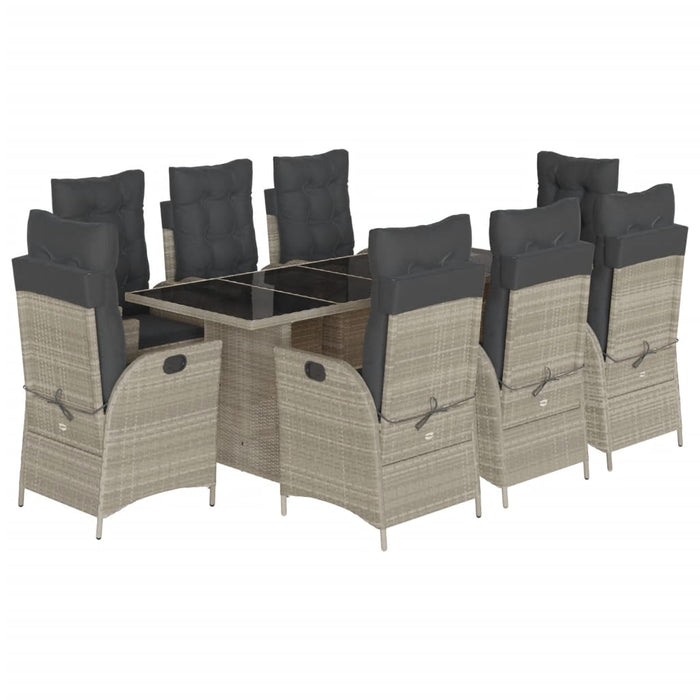 Set mobilier grădină cu perne, 9 piese, gri deschis, poliratan - WALTI WALTI