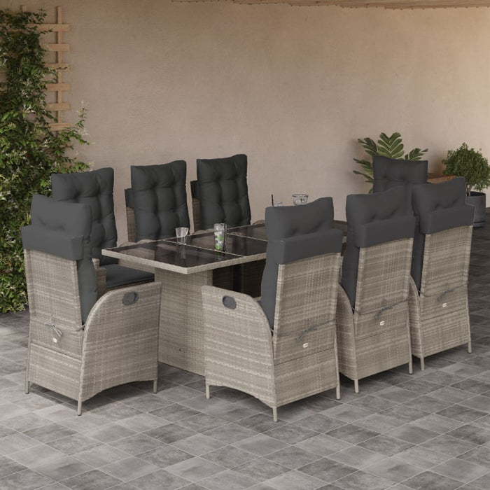 Set mobilier grădină cu perne, 9 piese, gri deschis, poliratan - WALTI WALTI