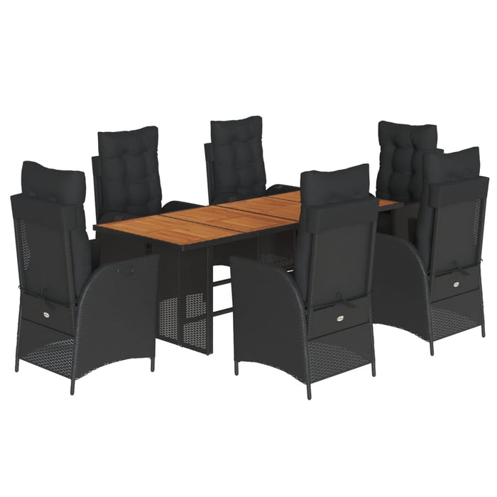 Set mobilier de grădină cu perne, 7 piese, negru, poliratan WALTI