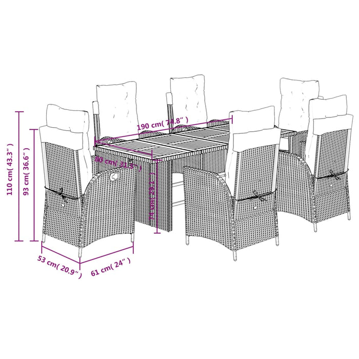 Set mobilier de grădină cu perne, 7 piese, negru, poliratan WALTI