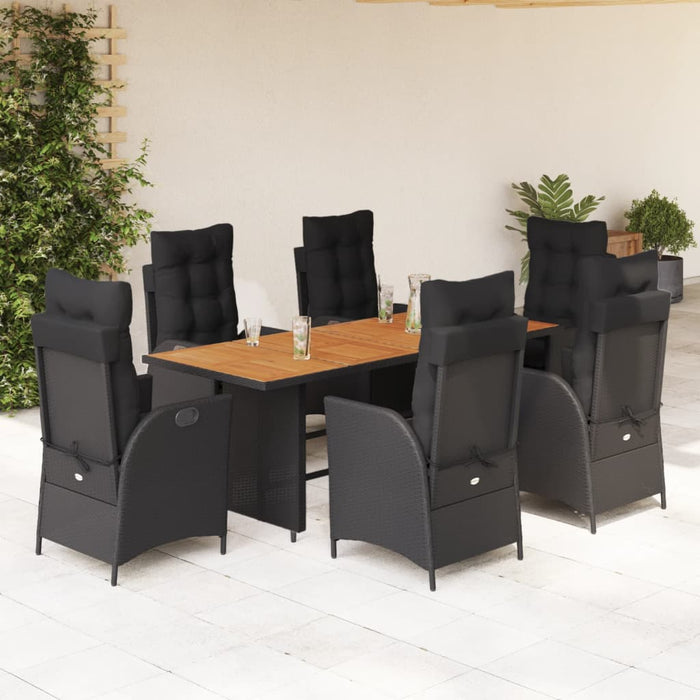 Set mobilier de grădină cu perne, 7 piese, negru, poliratan WALTI