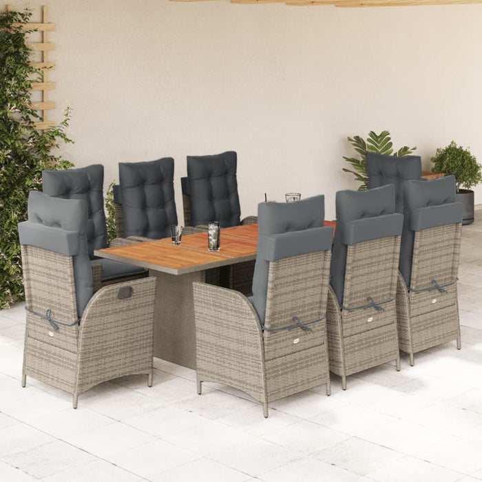 Set mobilier grădină cu perne, 9 piese, gri, poliratan - WALTI WALTI