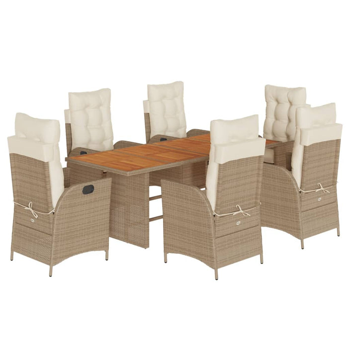 Set de masă pentru grădină, 7 piese, cu perne, bej, poliratan WALTI