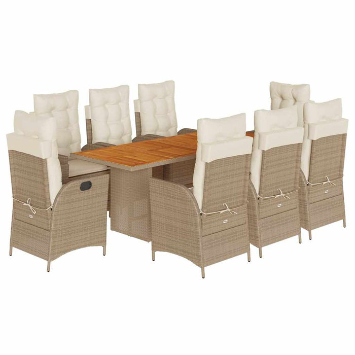 Set de masă pentru grădină, 9 piese, cu perne, bej, poliratan WALTI