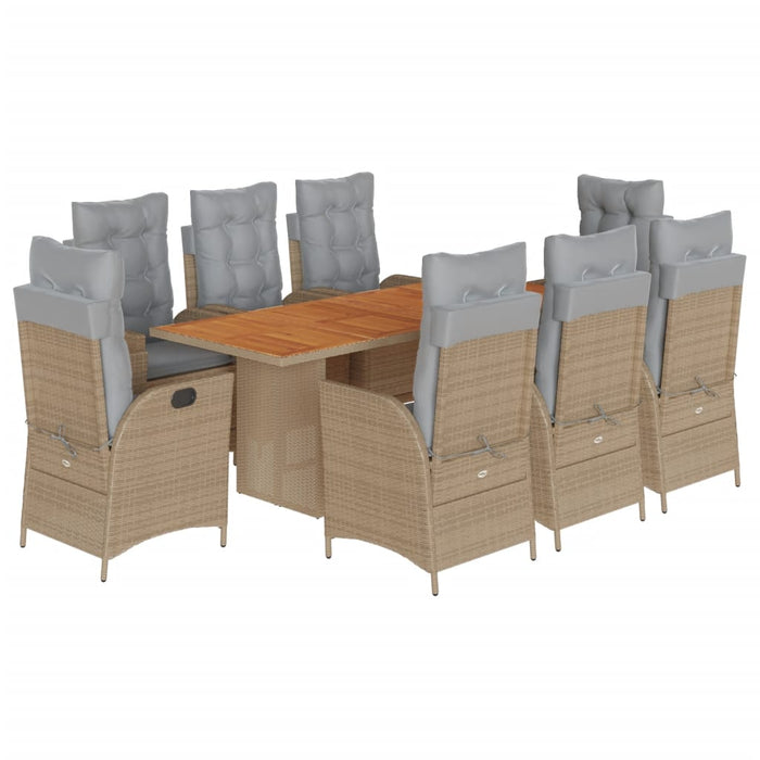 Set de masă pentru grădină, 9 piese, cu perne, bej, poliratan - WALTI WALTI