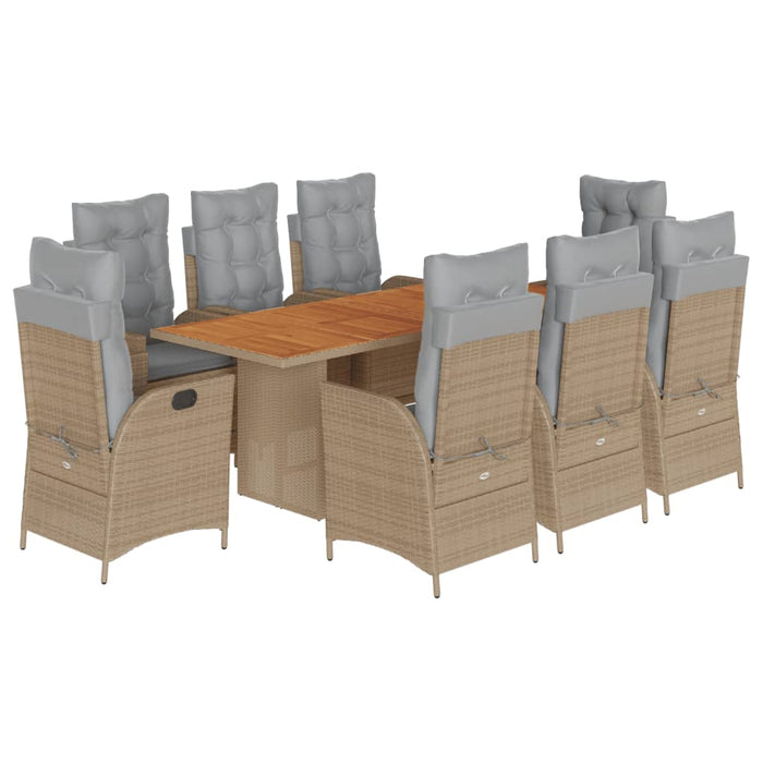 Set de masă pentru grădină, 9 piese, cu perne, bej, poliratan - WALTI WALTI