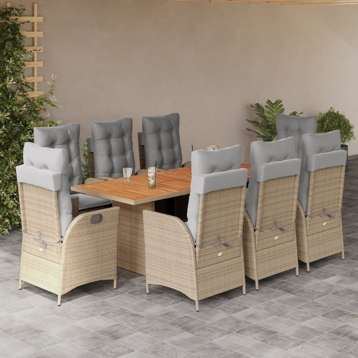 Set de masă pentru grădină, 9 piese, cu perne, bej, poliratan - WALTI WALTI