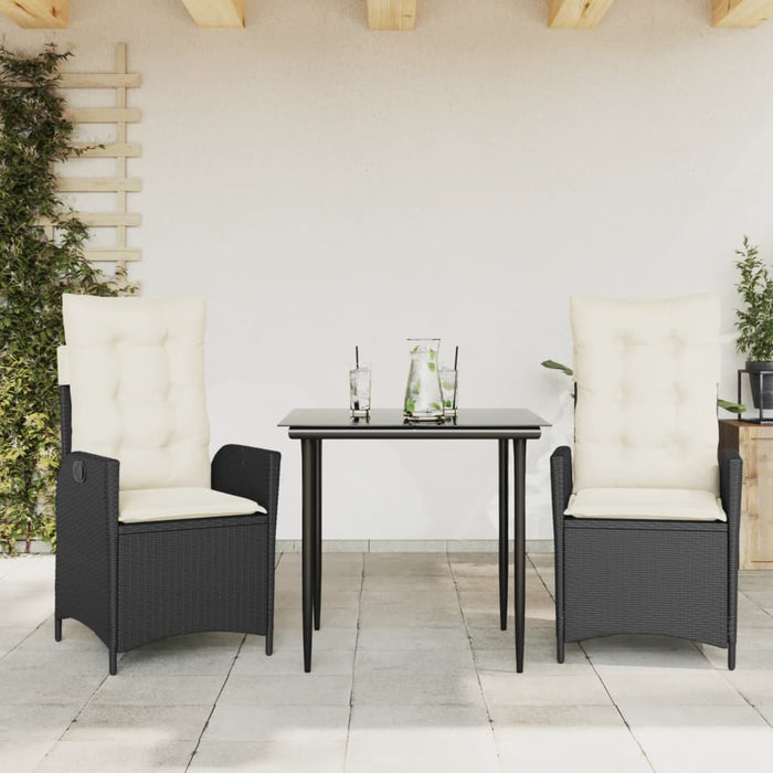Set mobilier de grădină cu perne, 3 piese, negru, poliratan - WALTI WALTI