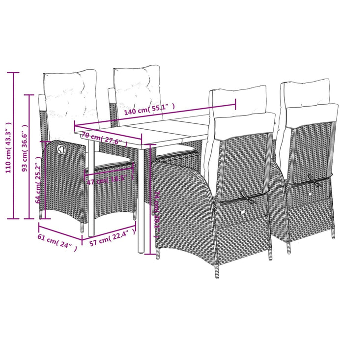 Set mobilier de grădină cu perne, 5 piese, negru, poliratan - WALTI WALTI