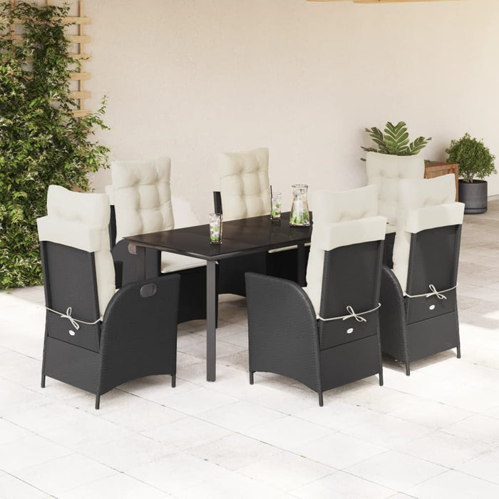 Set mobilier de grădină cu perne, 7 piese, negru, poliratan - WALTI WALTI