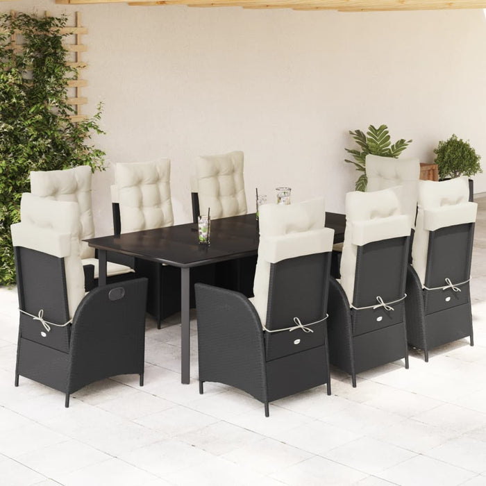 Set mobilier de grădină cu perne, 9 piese, negru, poliratan - WALTI WALTI