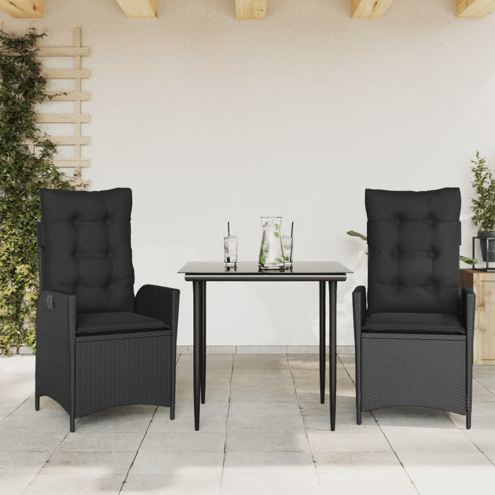 Set mobilier de grădină cu perne, 3 piese, negru, poliratan - WALTI WALTI