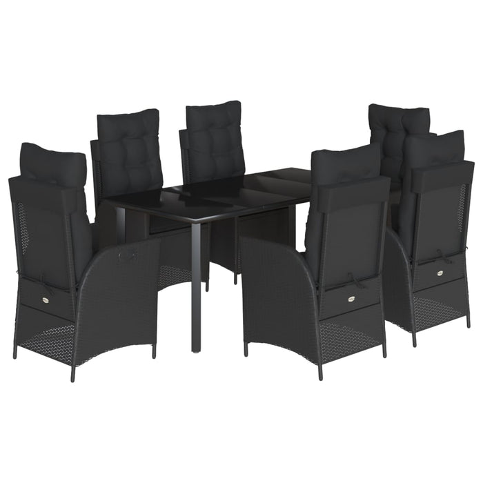 Set mobilier de grădină cu perne, 7 piese, negru, poliratan WALTI