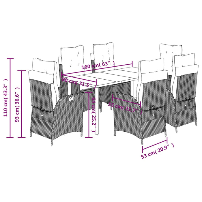 Set mobilier de grădină cu perne, 7 piese, negru, poliratan WALTI