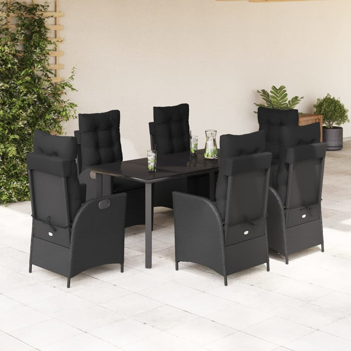Set mobilier de grădină cu perne, 7 piese, negru, poliratan WALTI