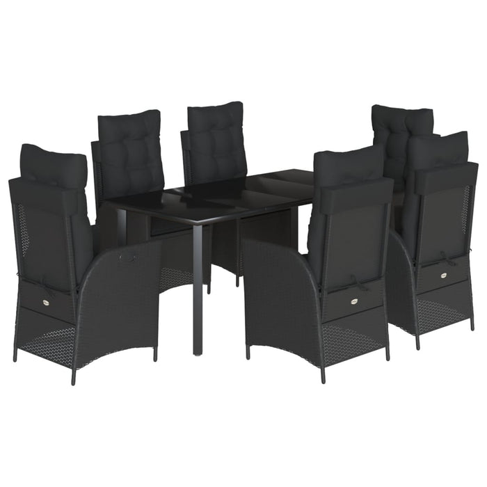 Set mobilier de grădină cu perne, 7 piese, negru, poliratan WALTI