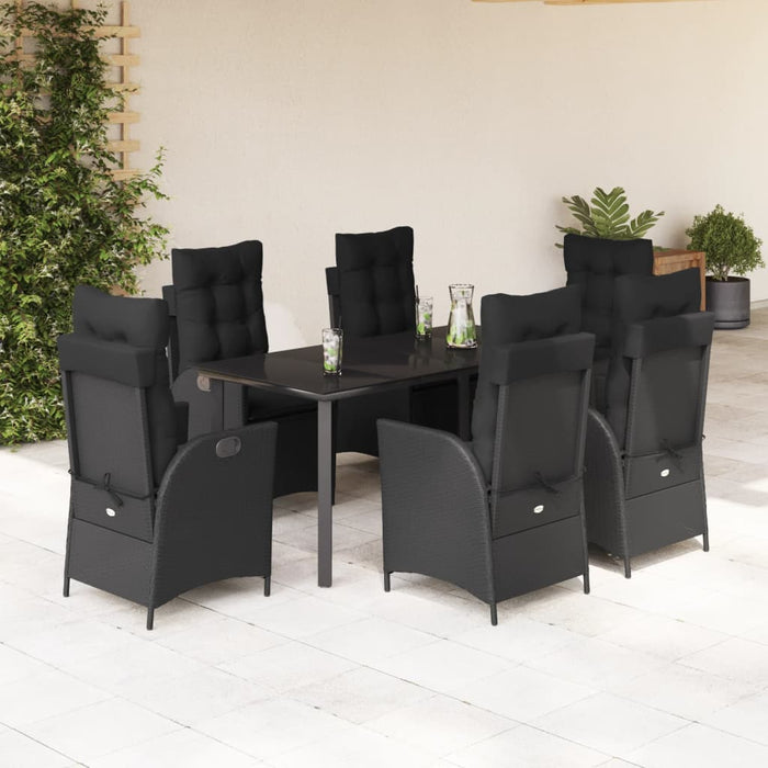 Set mobilier de grădină cu perne, 7 piese, negru, poliratan WALTI