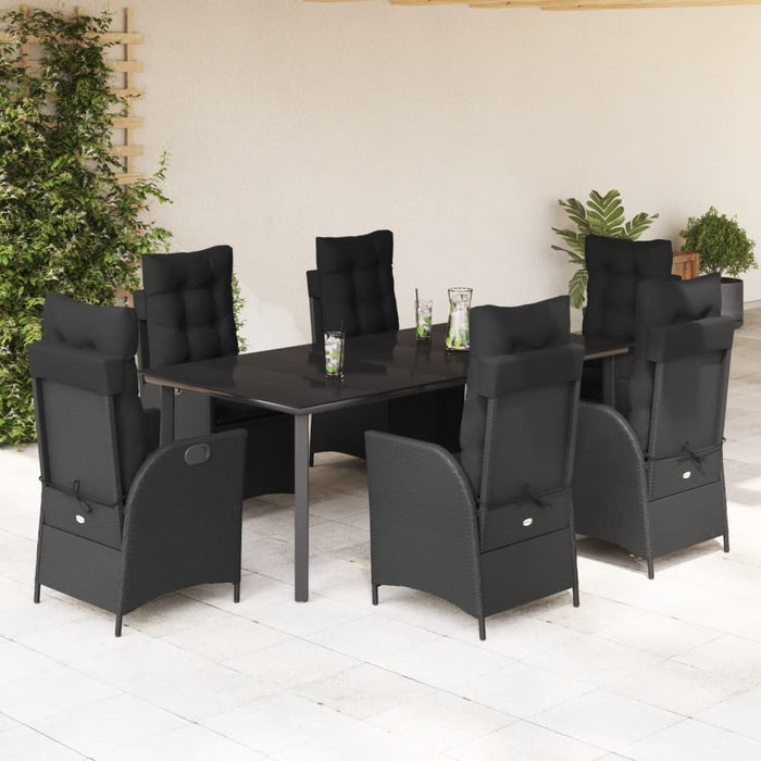 Set mobilier de grădină cu perne, 7 piese, negru, poliratan WALTI