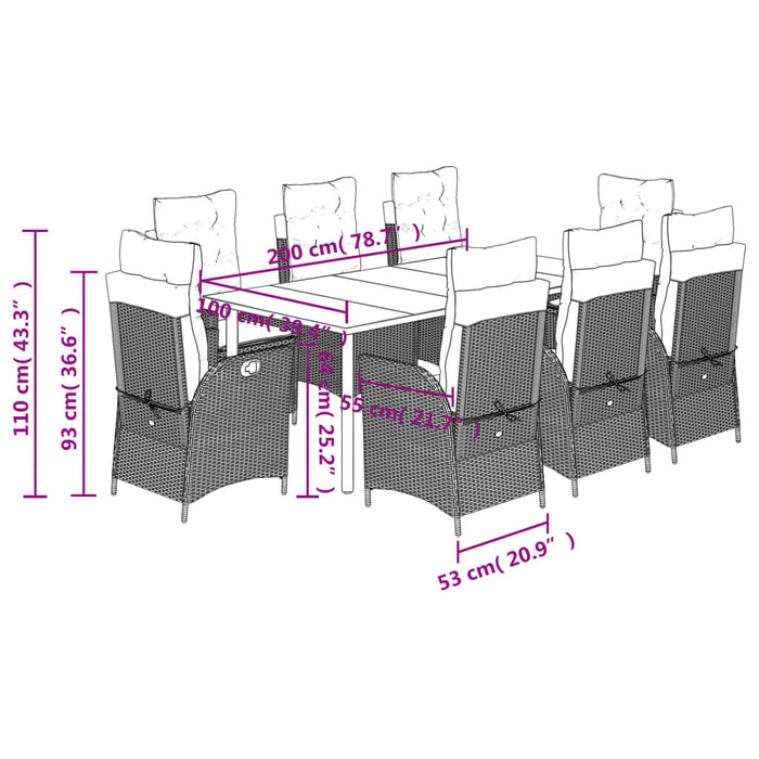 Set mobilier de grădină cu perne, 9 piese, negru, poliratan - WALTI WALTI