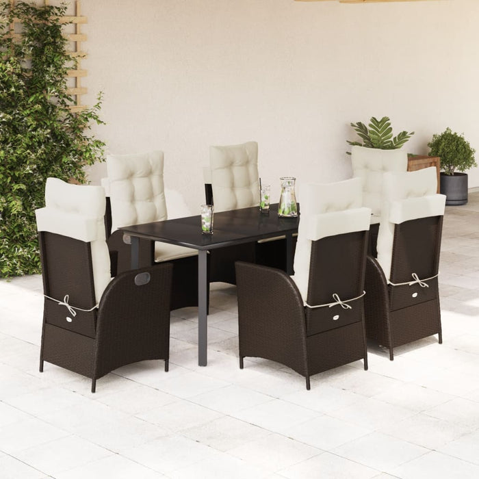 Set mobilier de grădină cu perne, 7 piese, maro, poliratan WALTI