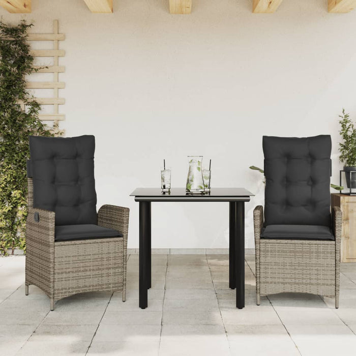 Set mobilier de grădină cu perne, 3 piese, gri, poliratan WALTI