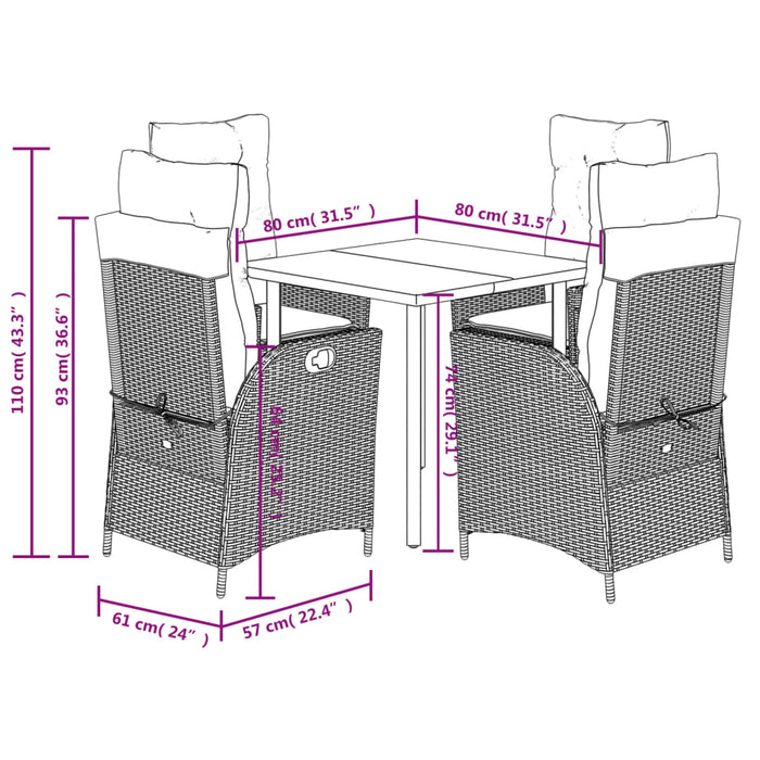 Set mobilier de grădină cu perne, 5 piese, gri, poliratan - WALTI WALTI