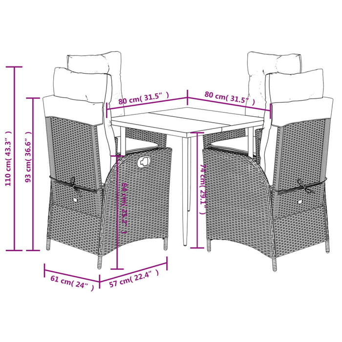 Set mobilier de grădină cu perne, 5 piese gri deschis poliratan WALTI