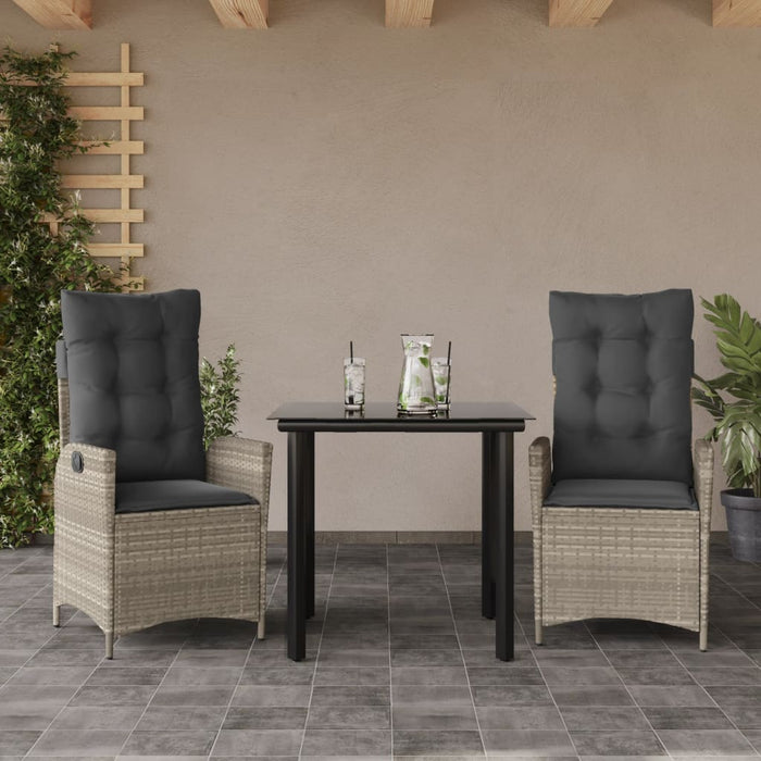 Set mobilier de grădină cu perne, 3 piese,gri deschis,poliratan - WALTI WALTI