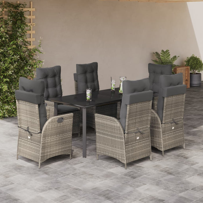 Set mobilier de grădină cu perne, 7 piese gri deschis poliratan WALTI