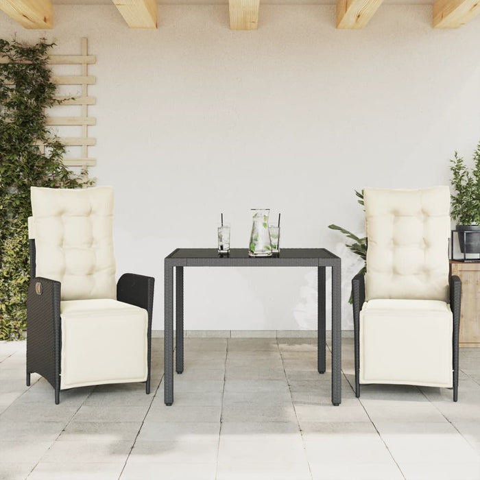 Set mobilier de grădină cu perne, 3 piese, negru, poliratan - WALTI WALTI