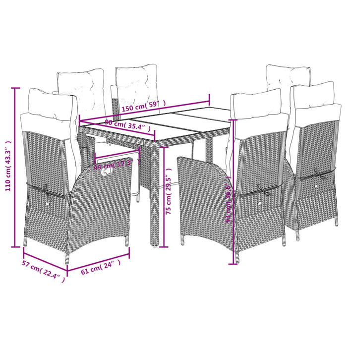 Set mobilier de grădină cu perne, 7 piese, negru, poliratan WALTI