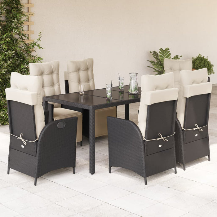 Set mobilier de grădină cu perne, 7 piese, negru, poliratan WALTI