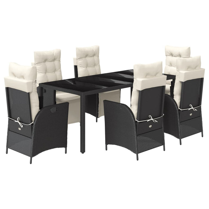 Set mobilier de grădină cu perne, 7 piese, negru, poliratan WALTI