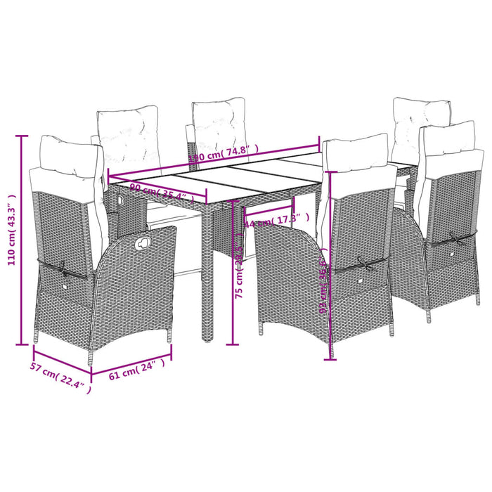 Set mobilier de grădină cu perne, 7 piese, negru, poliratan WALTI