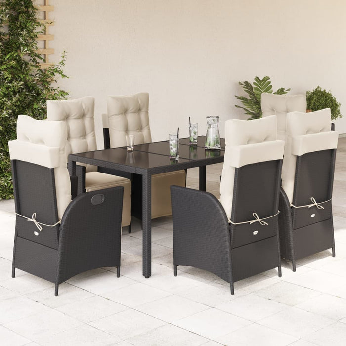 Set mobilier de grădină cu perne, 7 piese, negru, poliratan WALTI