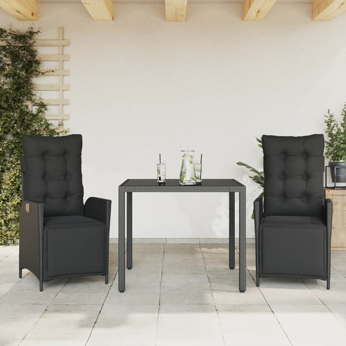 Set mobilier de grădină cu perne, 3 piese, negru, poliratan - WALTI WALTI