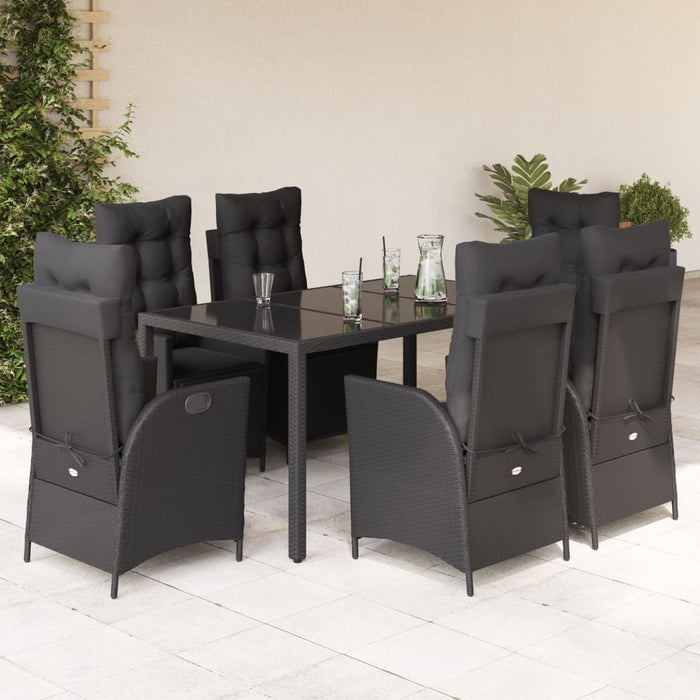 Set mobilier de grădină cu perne, 7 piese, negru, poliratan WALTI
