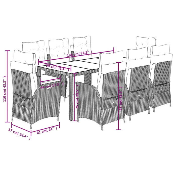 Set mobilier grădină cu perne, 9 piese, gri, poliratan - WALTI WALTI