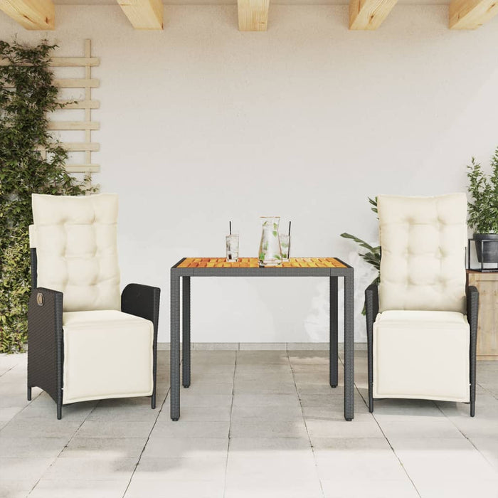 Set mobilier de grădină cu perne, 3 piese, negru, poliratan - WALTI WALTI