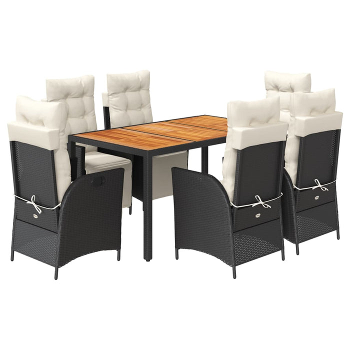 Set mobilier de grădină cu perne, 7 piese, negru, poliratan WALTI
