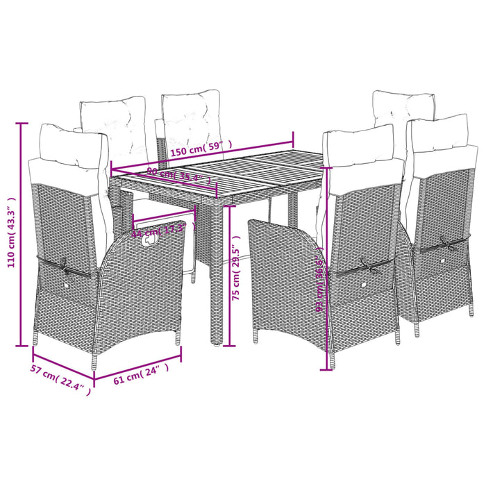 Set mobilier de grădină cu perne, 7 piese, negru, poliratan WALTI