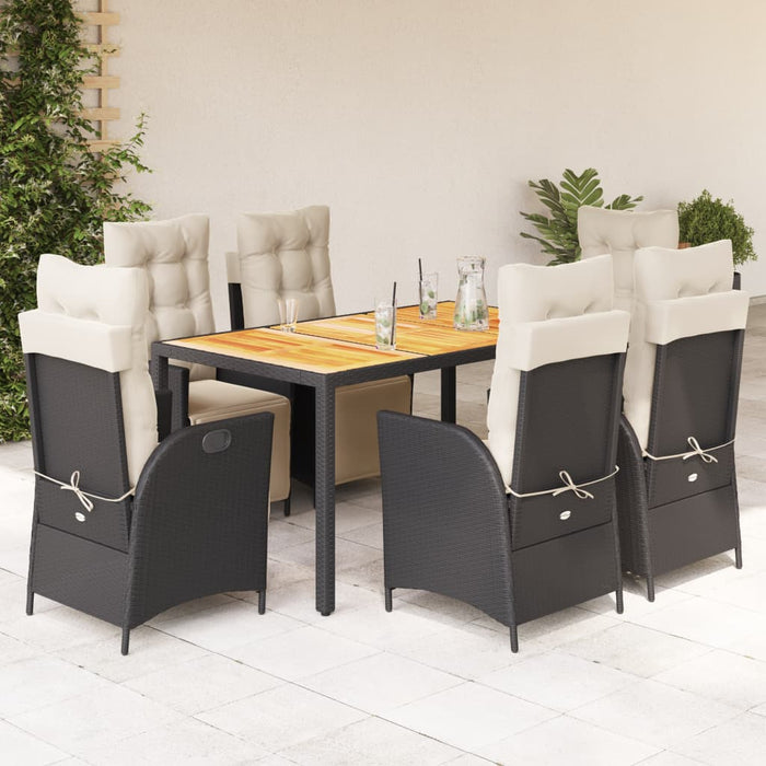 Set mobilier de grădină cu perne, 7 piese, negru, poliratan WALTI