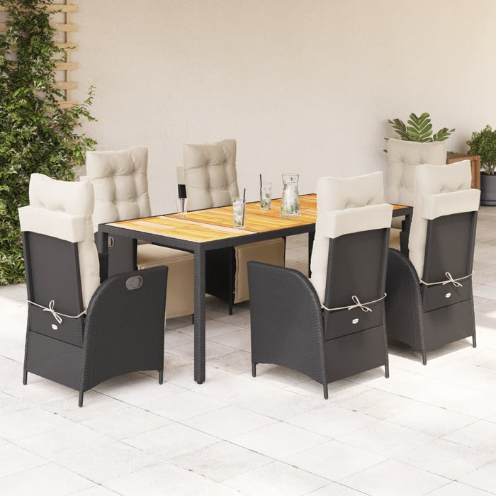 Set mobilier de grădină cu perne, 7 piese, negru, poliratan WALTI