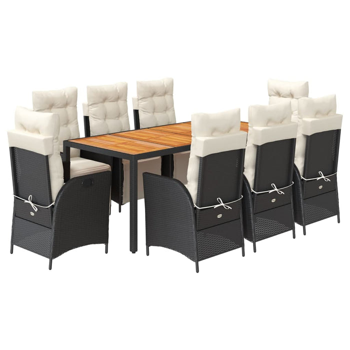 Set mobilier de grădină cu perne, 9 piese, negru, poliratan - WALTI WALTI