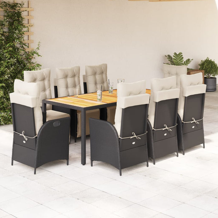 Set mobilier de grădină cu perne, 9 piese, negru, poliratan - WALTI WALTI