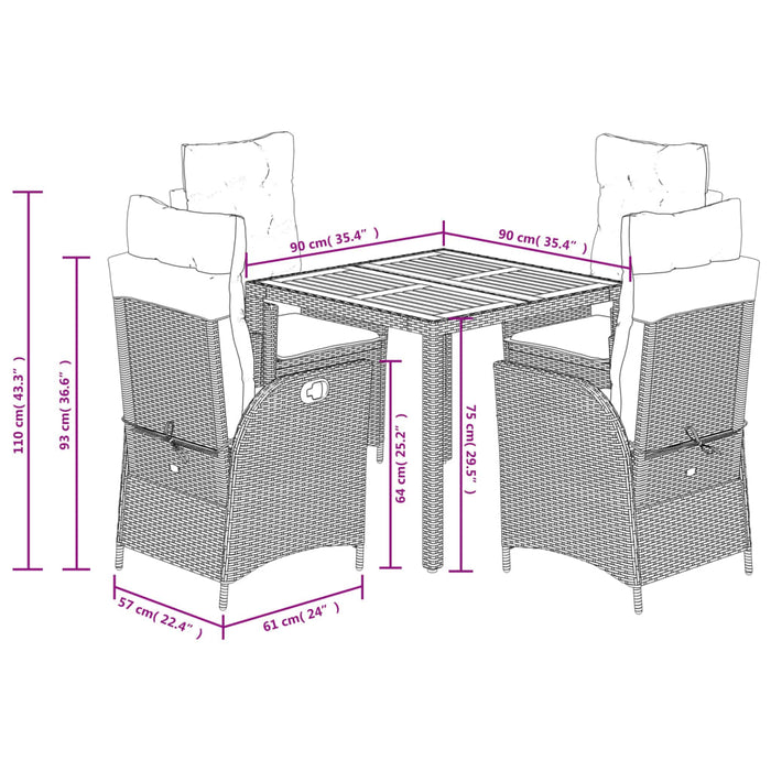 Set mobilier de grădină cu perne, 5 piese, negru, poliratan - WALTI WALTI