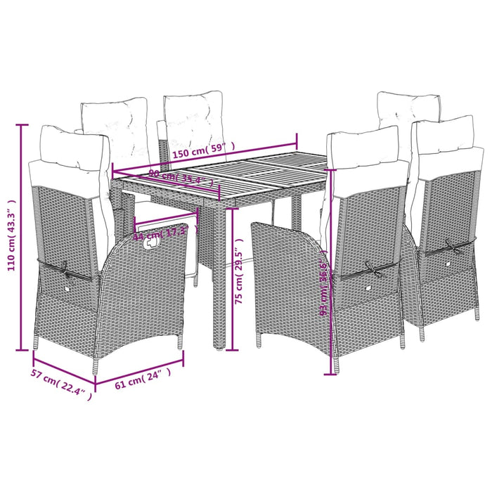 Set mobilier de grădină cu perne, 7 piese, negru, poliratan WALTI